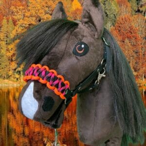 Hobbyhorse met halster oranje roze zijkant